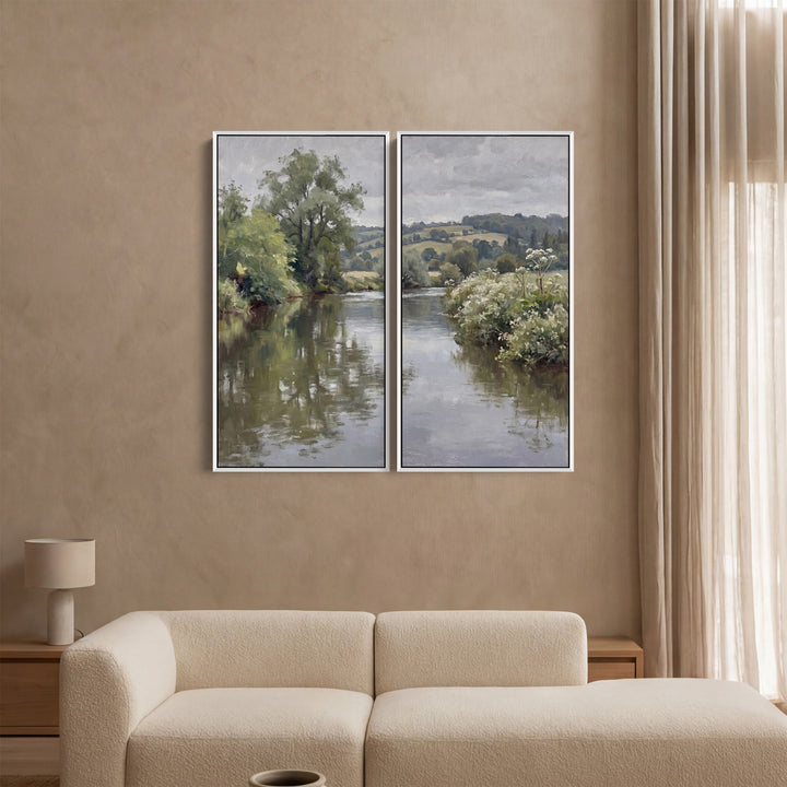 Peaceful River Large Scale Wall Art Set Office Countryside Landscape