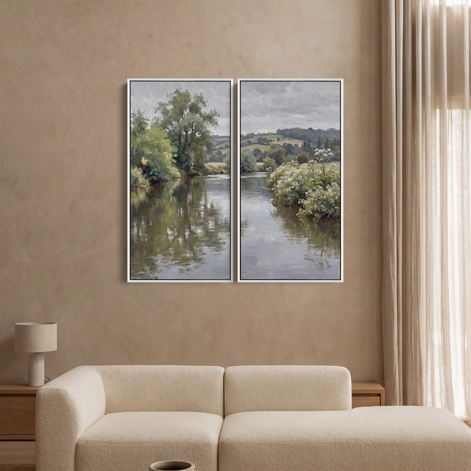 Peaceful River Large Scale Wall Art Set Office Countryside Landscape