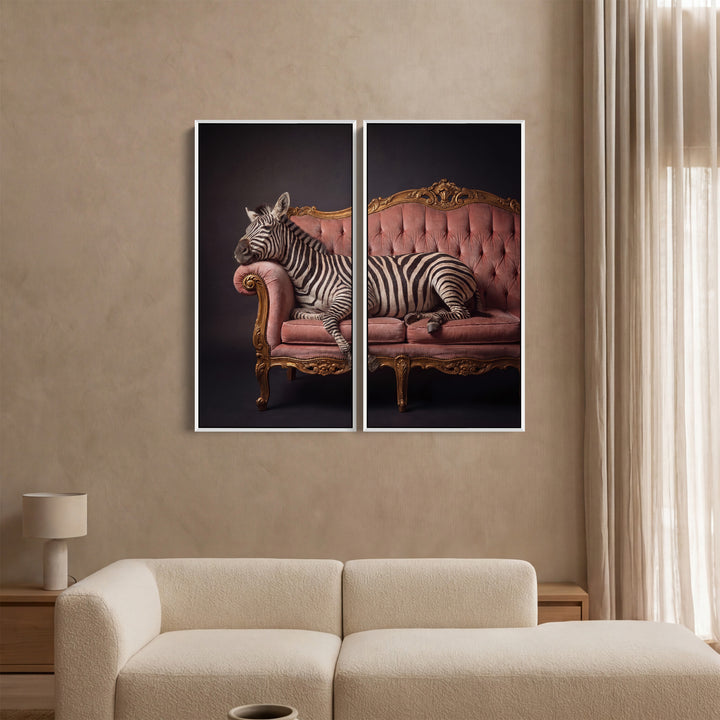 Zebra Lounge Diptych Wall Art Living Room Vintage Animal