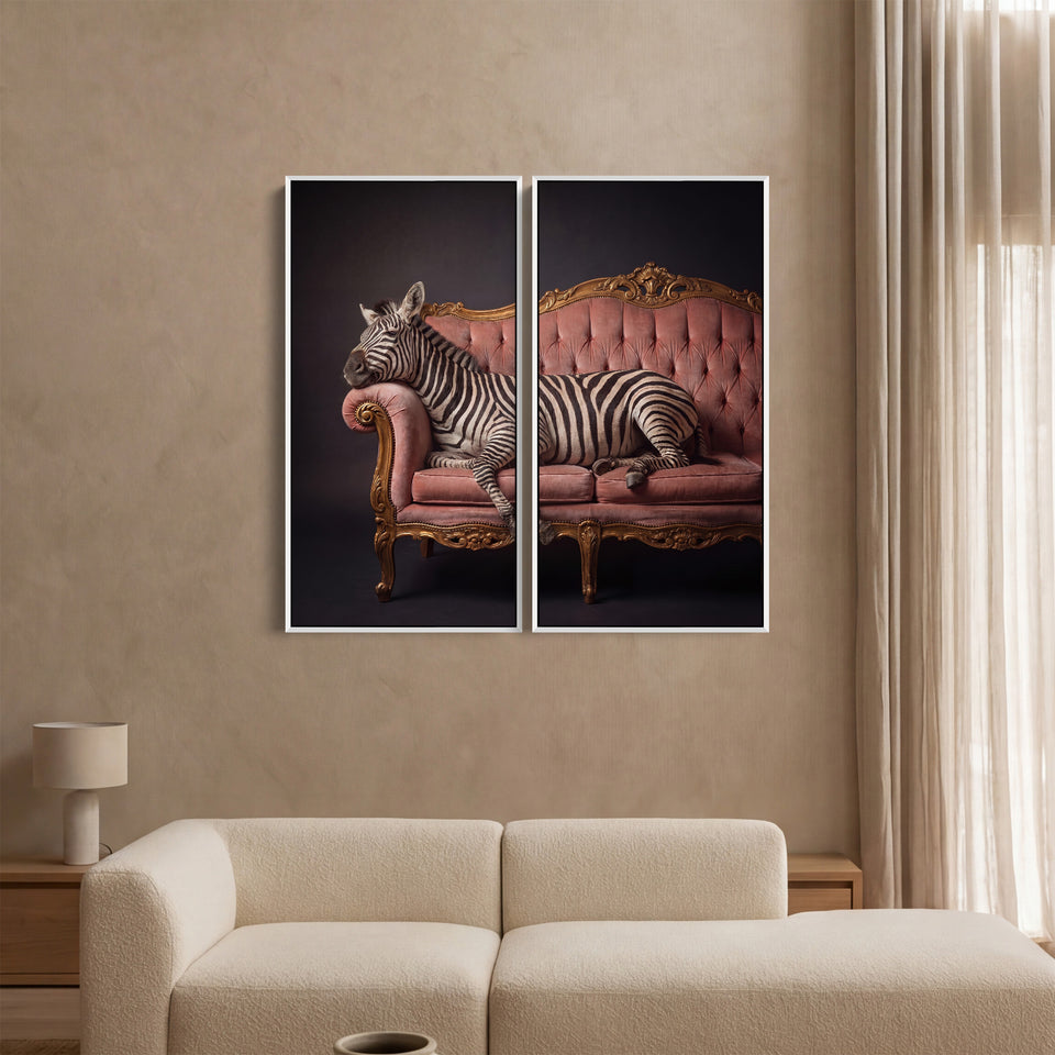 Zebra Lounge Diptych Wall Art Living Room Vintage Animal