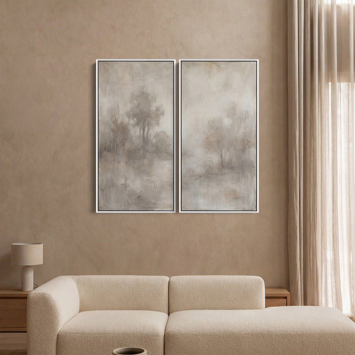 Set Of 2 Wall Art Misty Woodland Landscape Hallway