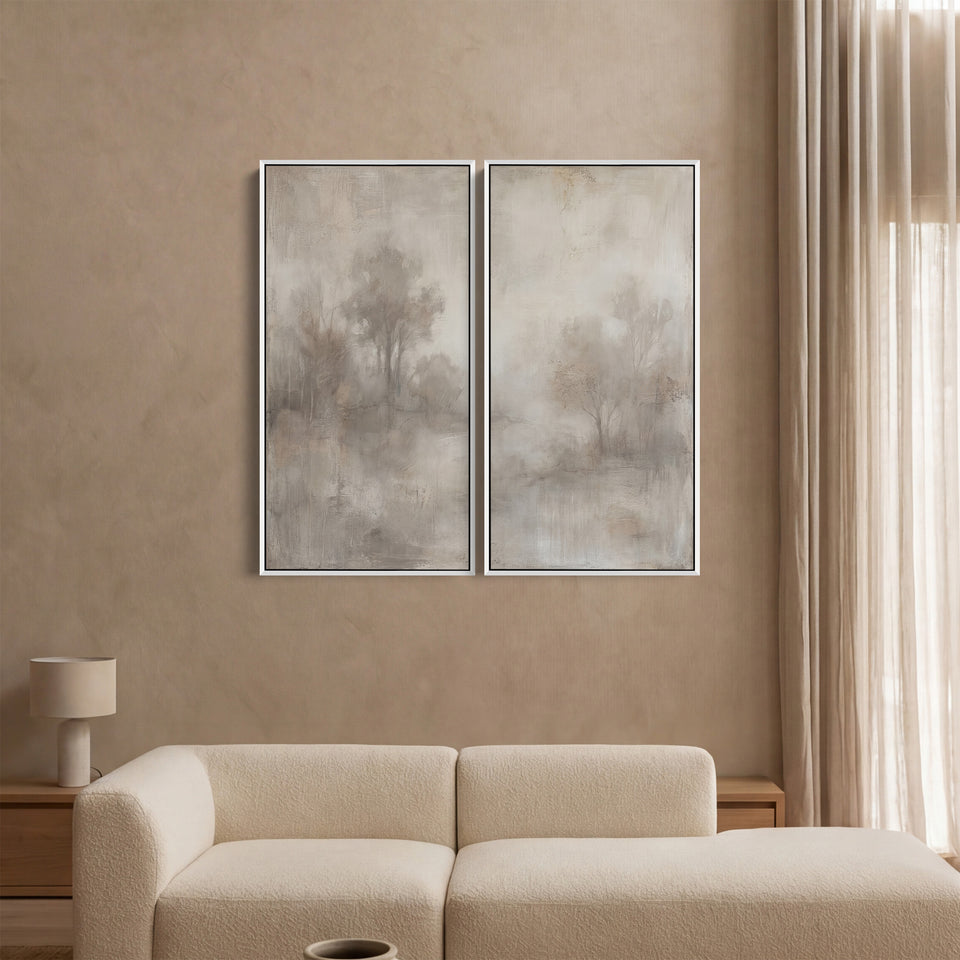 Set Of 2 Wall Art Misty Woodland Landscape Hallway