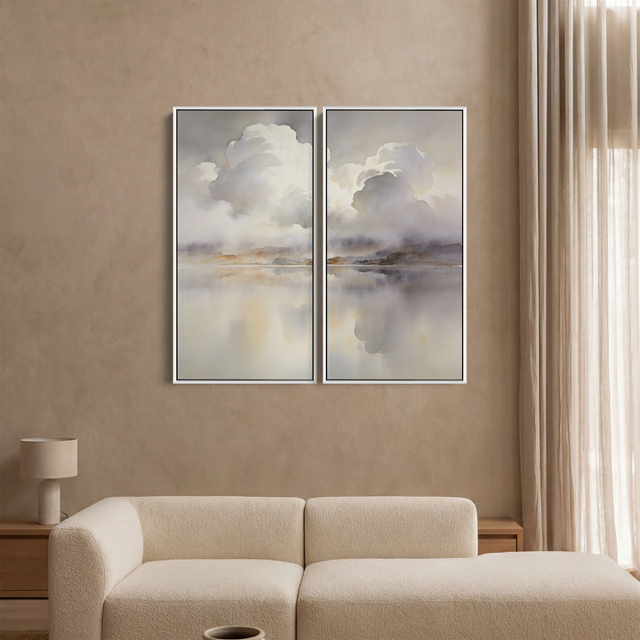 Cloud Reflections Vertical Diptych Wall Art Bedroom