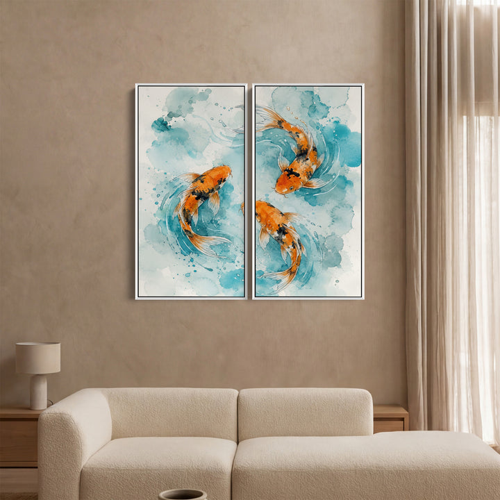 Three Koi Large Diptych Wall Art Living Room