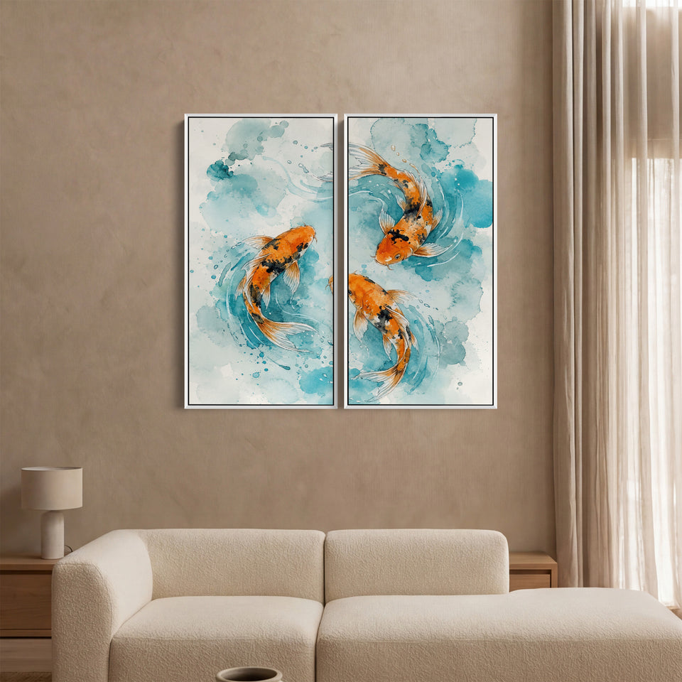 Three Koi Large Diptych Wall Art Living Room