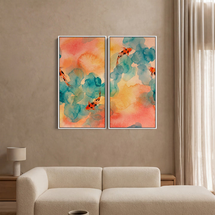 Koi Watercolour Oversized Canvas Wall Art Set Dining Room