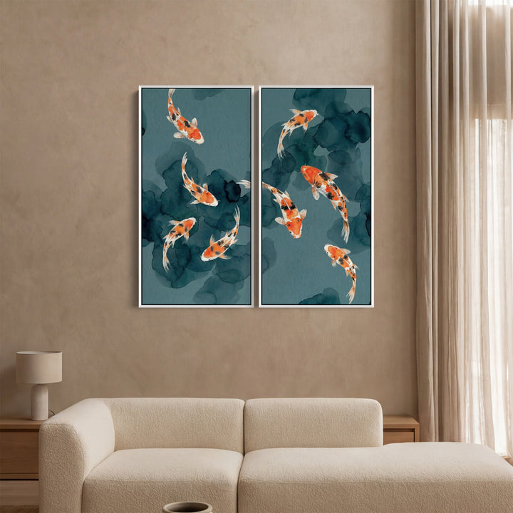 School Of Koi Extra Large Wall Art Set Hallway
