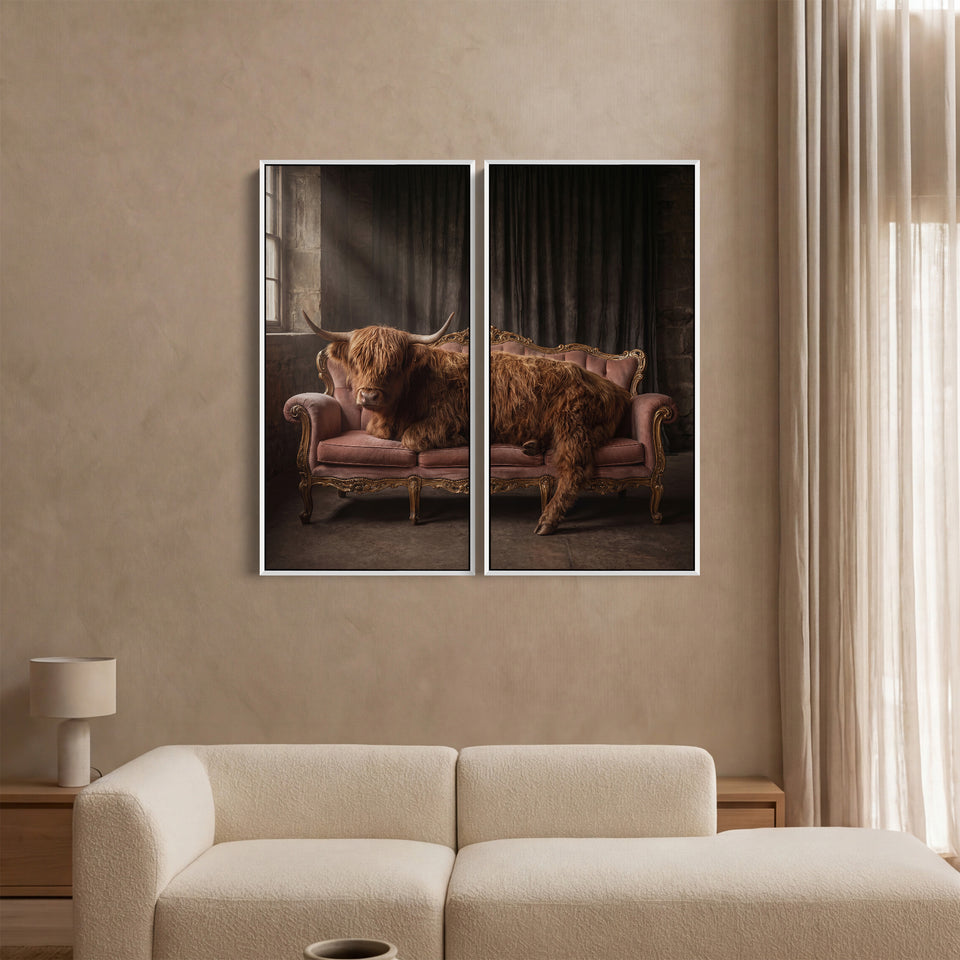 Highland Cow Two Panel Wall Art Office Animal Portrait
