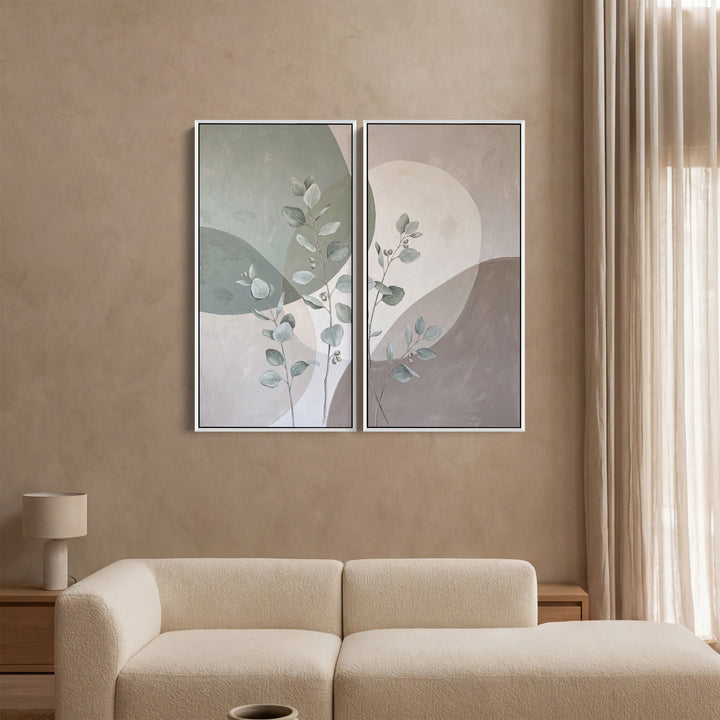 Minimal Botanical Vertical Diptych Wall Art Hallway