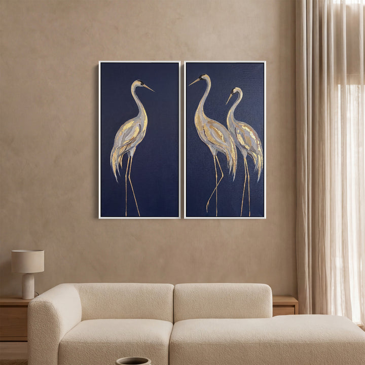 Elegant Cranes Oversized Canvas Wall Art Set Dining Room
