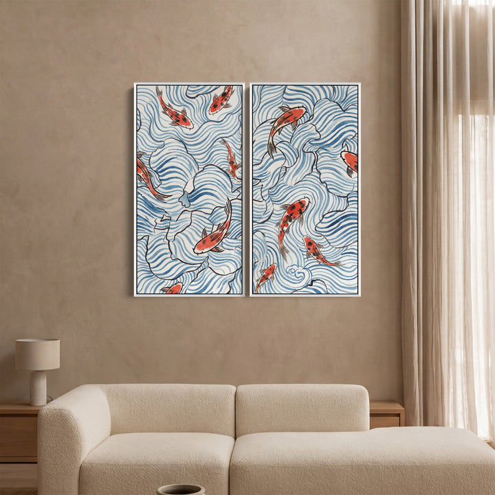 Koi Wave Pattern Large Scale Wall Art Set Living Room