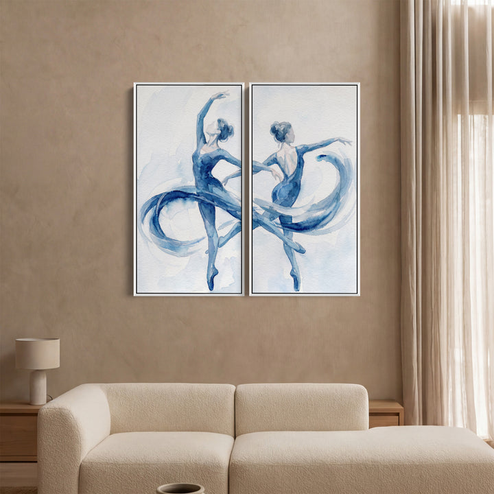 Dancing Ballet Diptych Wall Art Living Room Blue Figures