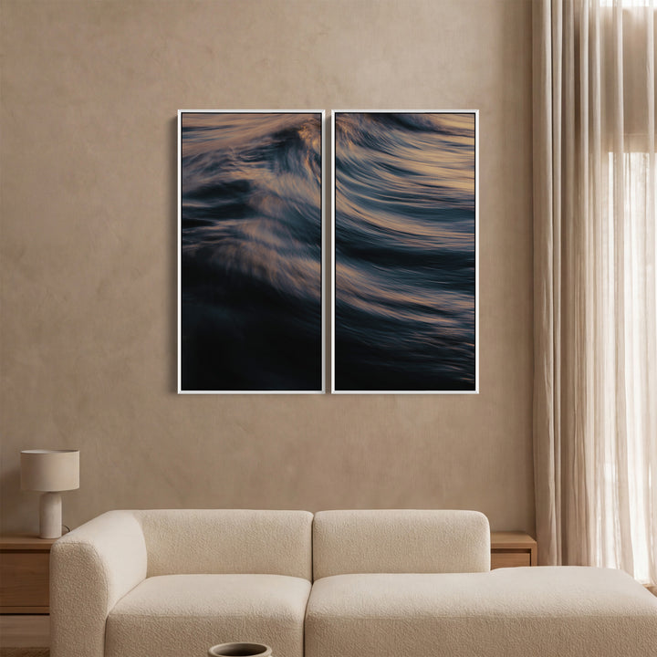 Breaking Ocean Wave Triptych Wall Art For Living Room In Blue And Orange