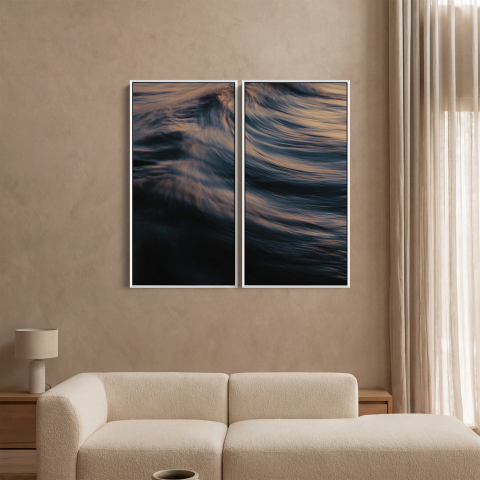 Breaking Ocean Wave Triptych Wall Art For Living Room In Blue And Orange
