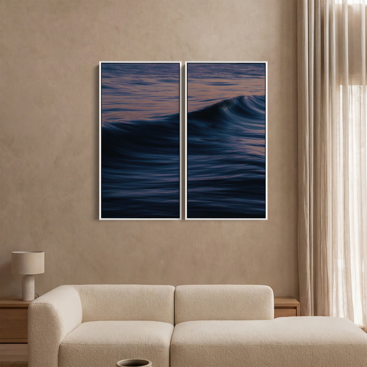 Ocean Wave Crest 3 Piece Wall Art Set For Hallway In Blue And Pink