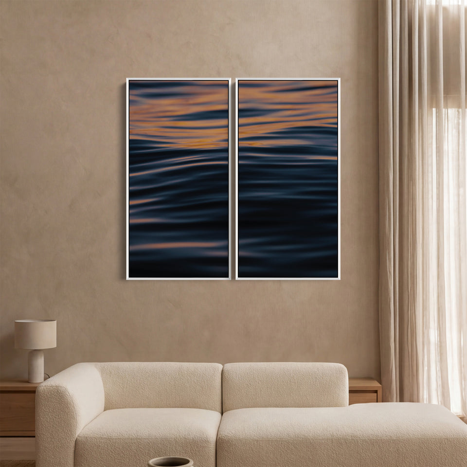Orange Sea Ripples Three Panel Wall Art For Kitchen With Deep Blue Water