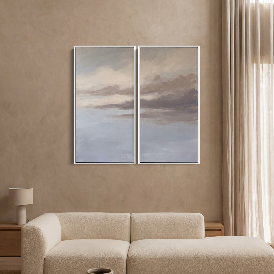 Soft Cloudy Sky Diptych Wall Art For A Calm Bedroom