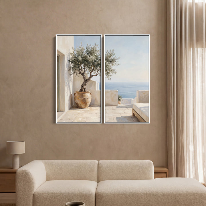 Blue Terrace 2 Piece Wall Art Set With Potted Olive Tree For Kitchen