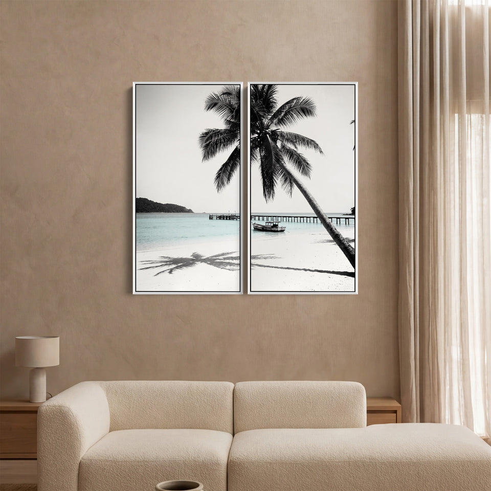 Tropical Beach Palm Two Panel Wall Art For Living Room