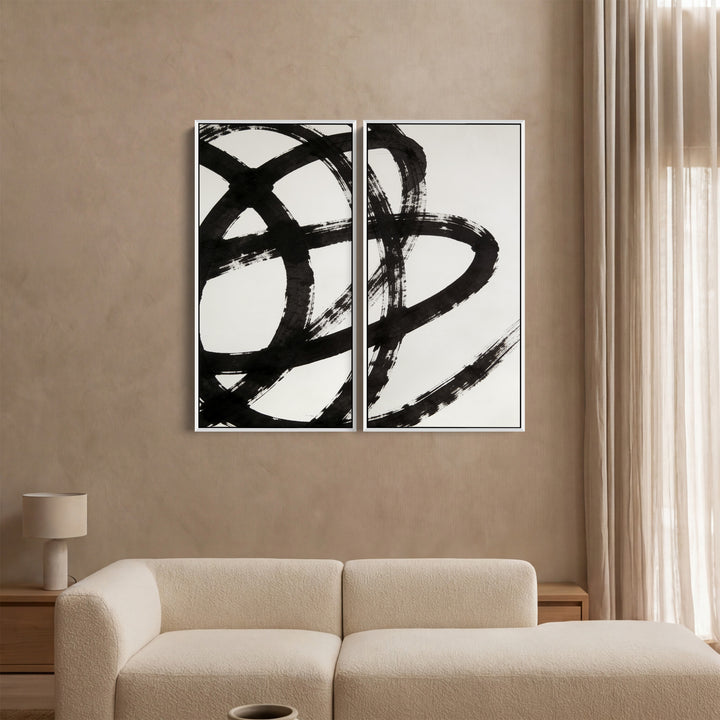 Black Abstract Brushstrokes Large Diptych Wall Art For Hallway
