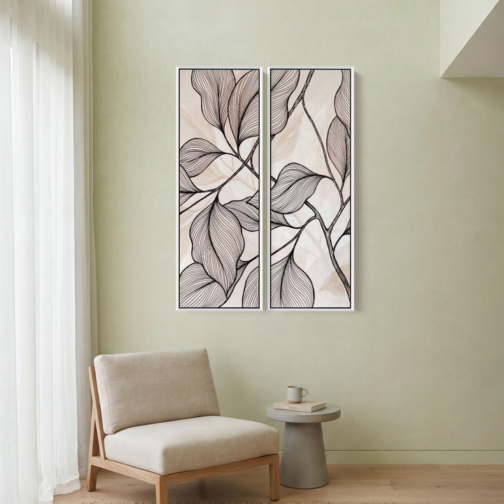 Diptych Wall Art Minimal Line Leaves Hallway Botanical