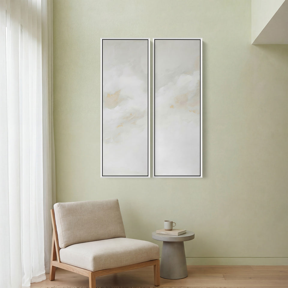Oversized Diptych Wall Art Soft Abstract Clouds Bedroom