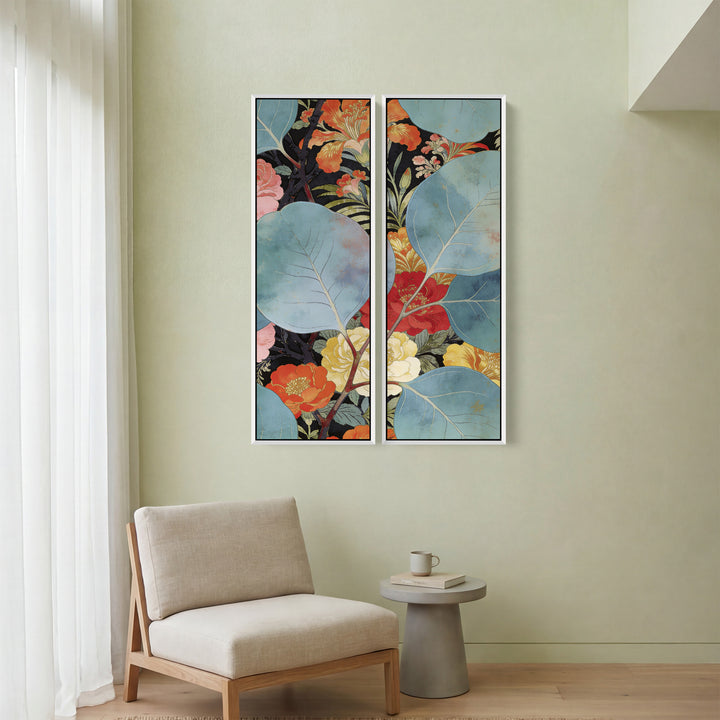Two Panel Wall Art Floral Leaves Office Botanical