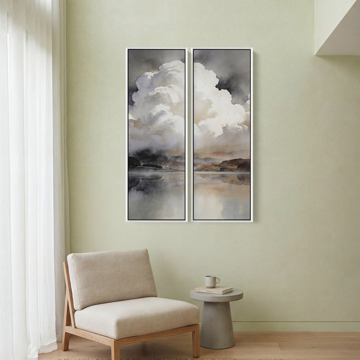 Vertical Diptych Wall Art Dramatic Cloud Reflections Bedroom