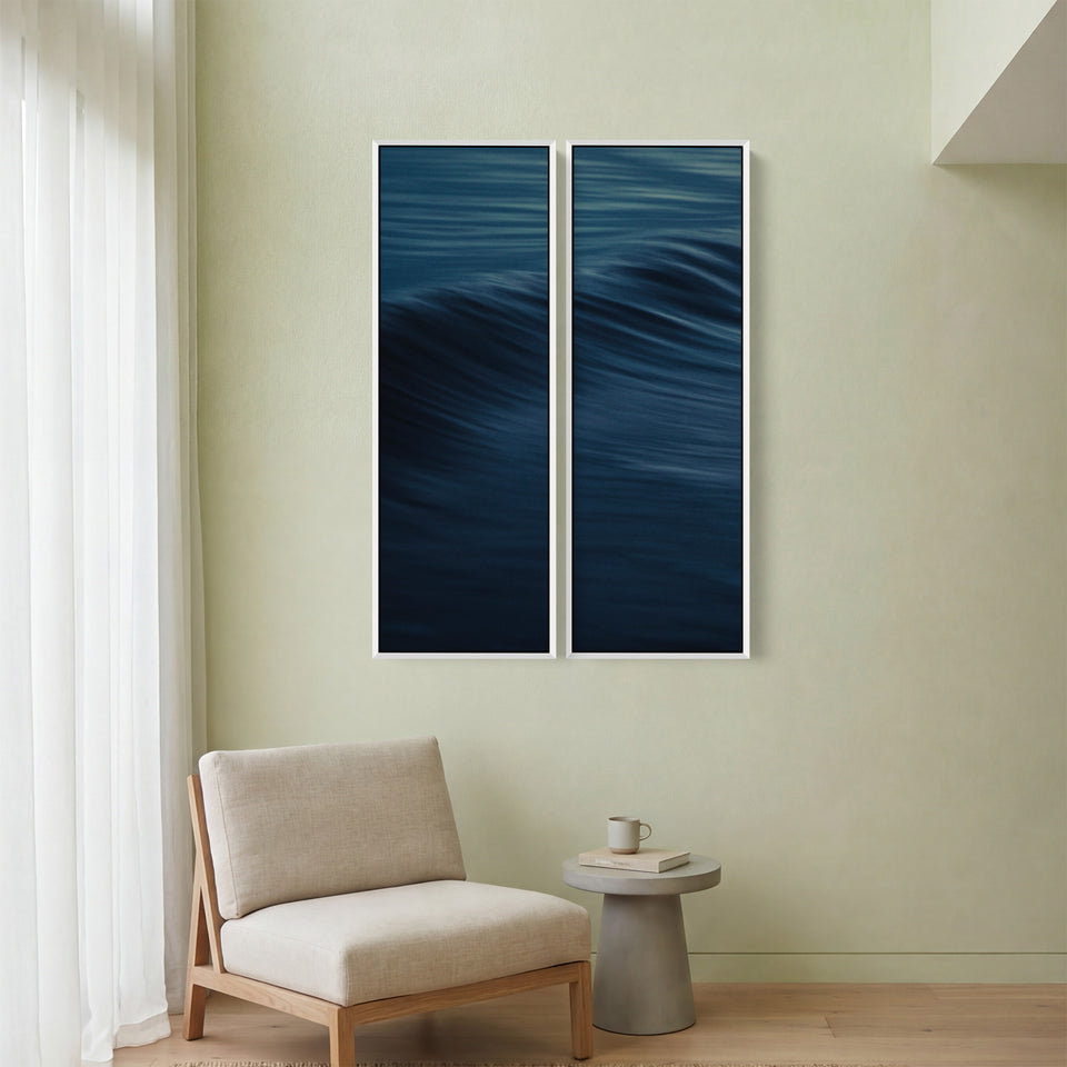 Triptych Wall Art With Rolling Ocean Wave For Living Room Calm Blue Sea
