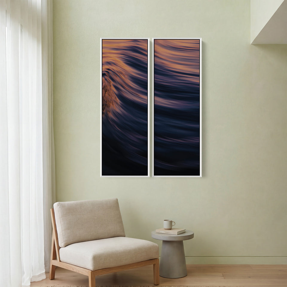 Warm Curling Ocean Wave Oversized Triptych Wall Art For Bedroom