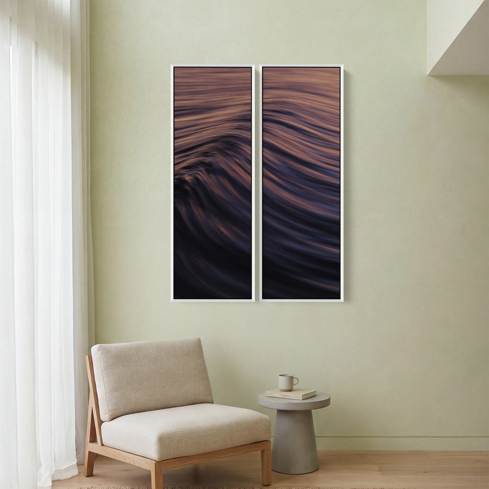 Blue And Orange Set Of 3 Wall Art With Gentle Ocean Swell For Hallway