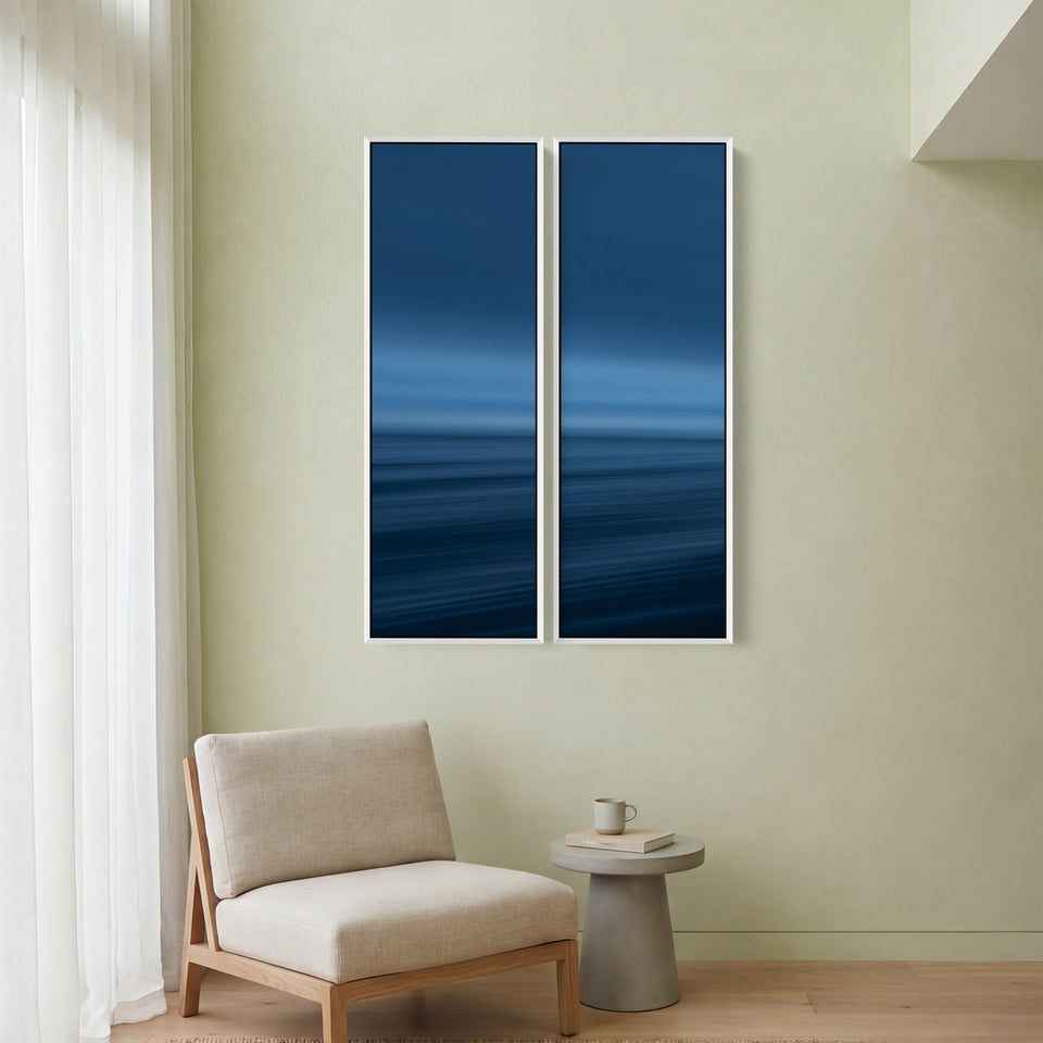 Blue Ocean Horizon Vertical Triptych Wall Art For Kitchen Calm Sea View