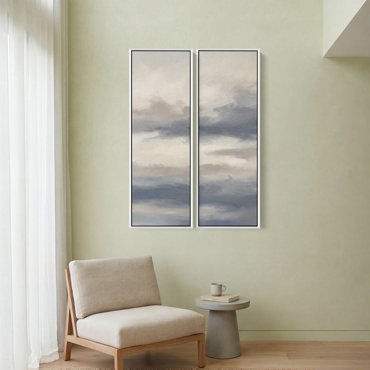 Soft Cloudy Sky Set Of 2 Wall Art In White Grey And Blue For Hallway