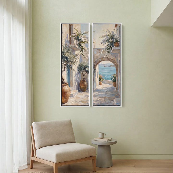 Mediterranean Coastal Street Extra Large Wall Art Set For Dining Room