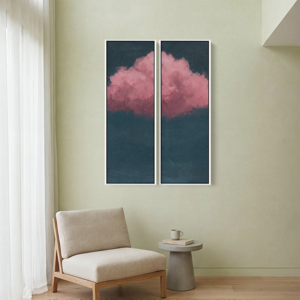 Pink Cloud Large Scale Wall Art Set Against Blue For Living Room