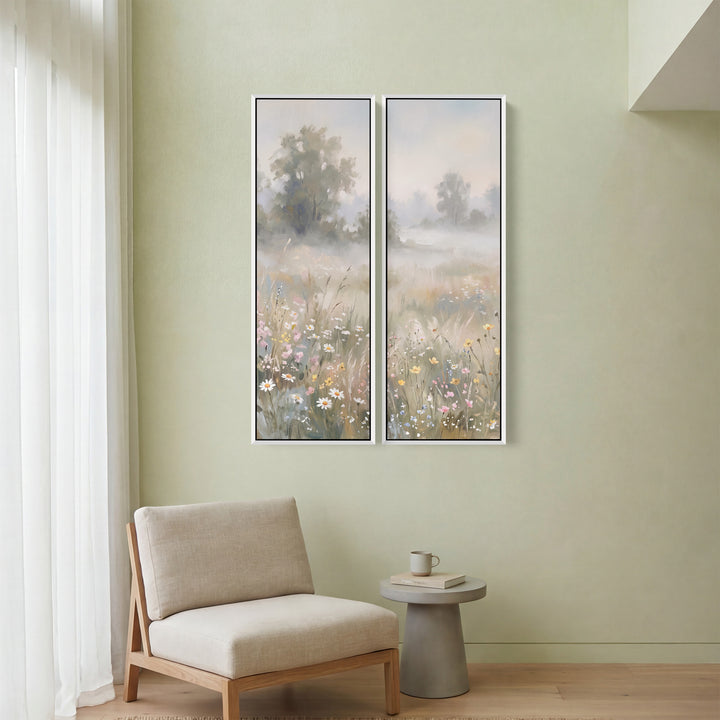 Set Of 2 Wall Art Daisies In A Fog Filled Field Office White Petals