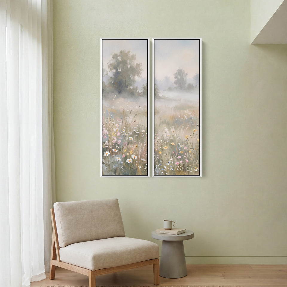 Set Of 2 Wall Art Daisies In A Fog Filled Field Office White Petals
