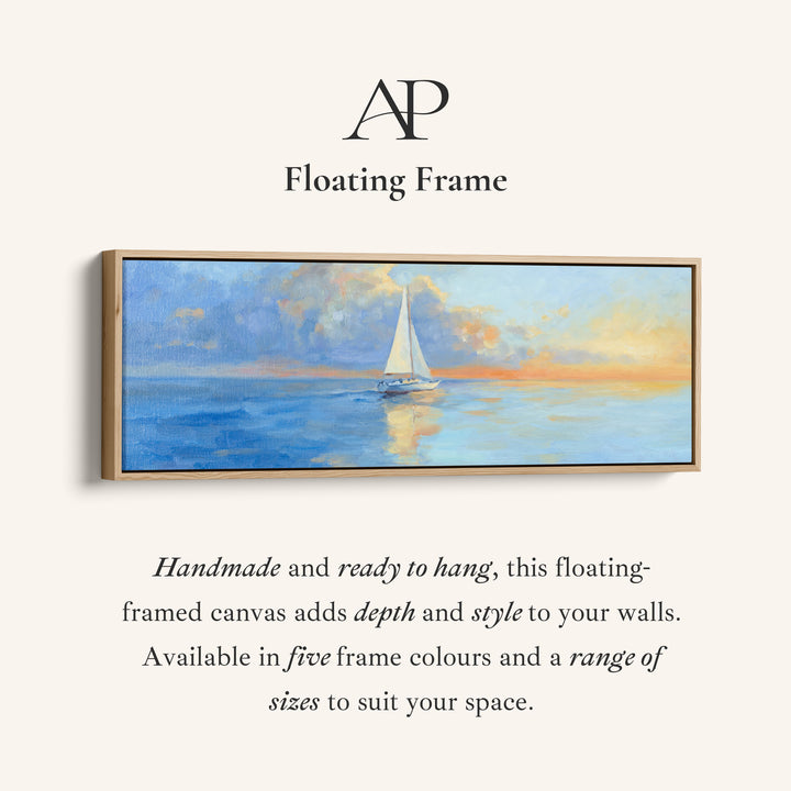 Long Horizontal Canvas Sailboat On Calm Sea For Bedroom Coastal Sunset Scene