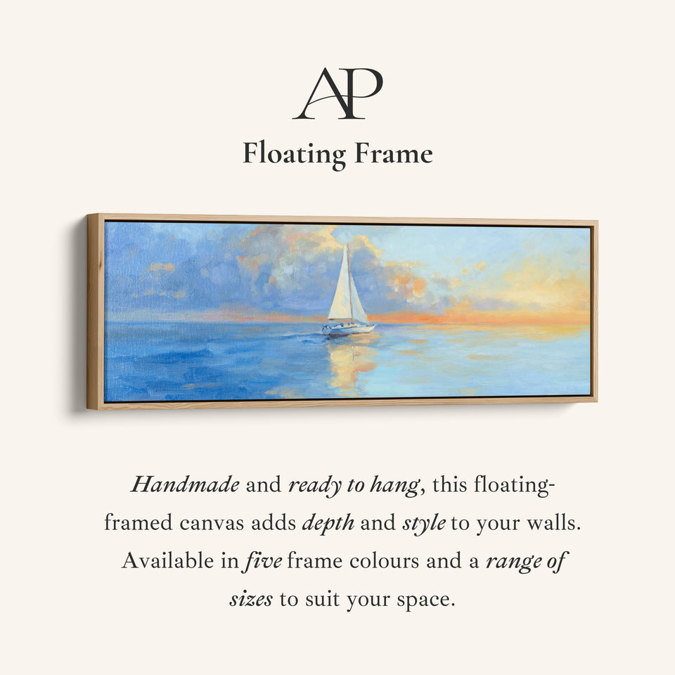 Long Horizontal Canvas Sailboat On Calm Sea For Bedroom Coastal Sunset Scene