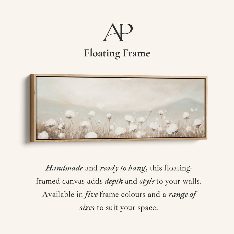 Extra Long Wall Art Soft White Wildflowers For Living Room Neutral Floral Scene