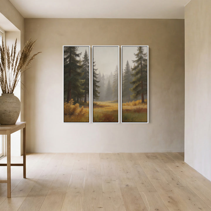 Misty Pine Forest Extra Large Wall Art Set for Bedroom With Woodland Scene