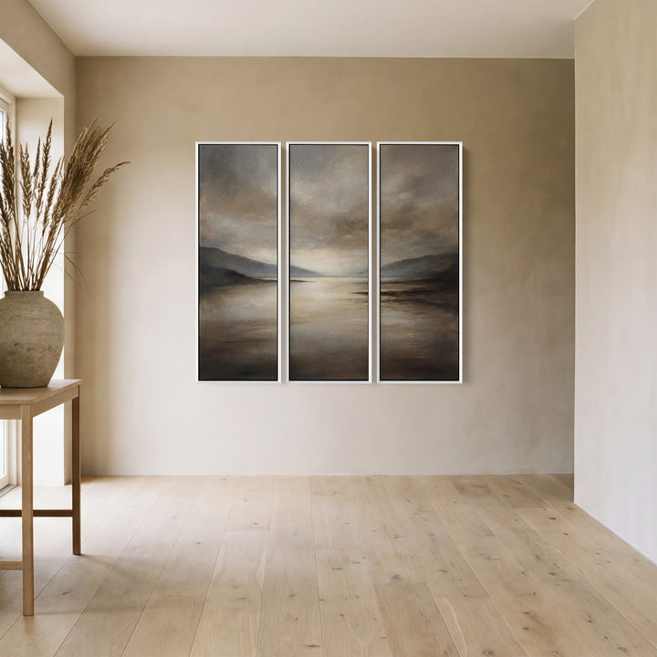 Set Of 3 Wall Art Moody Lake Mountain Scene For Bedroom