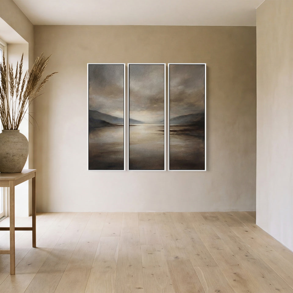 Set Of 3 Wall Art Moody Lake Mountain Scene For Bedroom