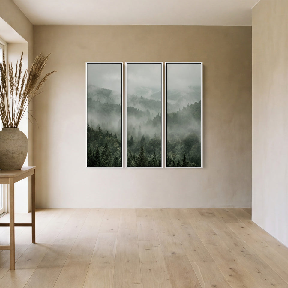 Foggy Evergreen Valley 3 Piece Wall Art Set For Office