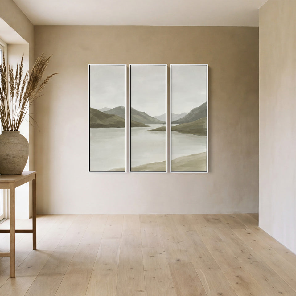Minimalist Lake Horizon Vertical Triptych Wall Art For Hallway