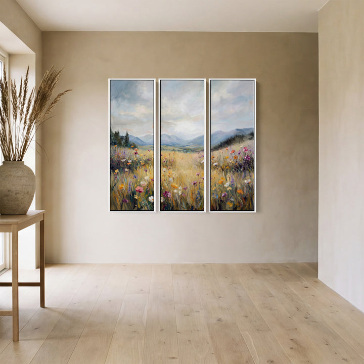 Wildflower Meadow Oversized Canvas Wall Art Set For Bedroom