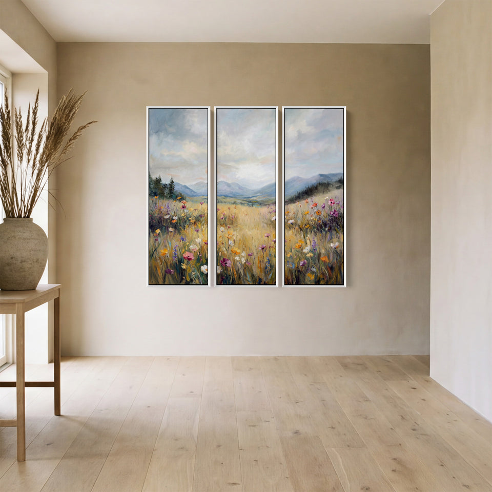Wildflower Meadow Oversized Canvas Wall Art Set For Bedroom