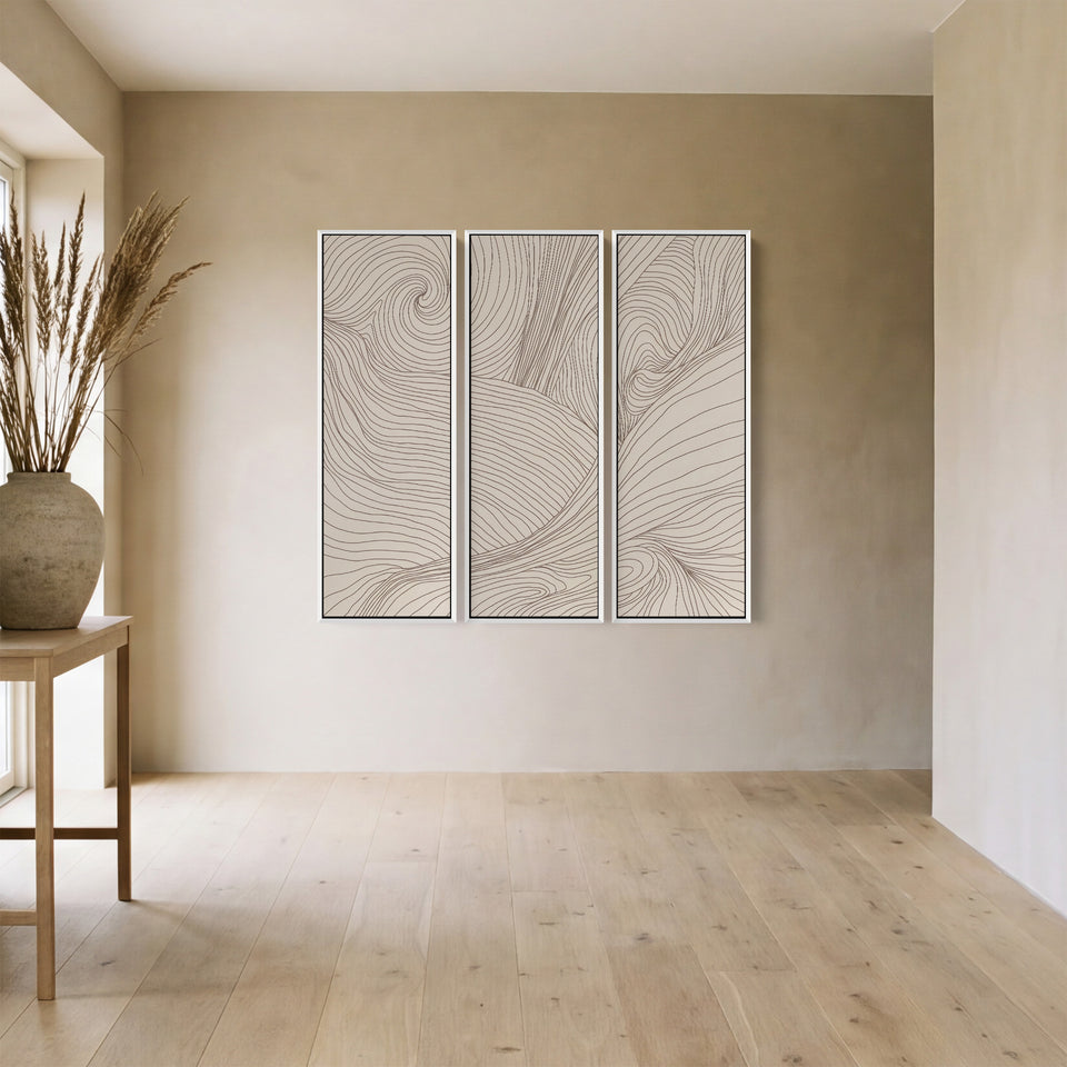 Swirling Contour Oversized Triptych Wall Art For Living Room
