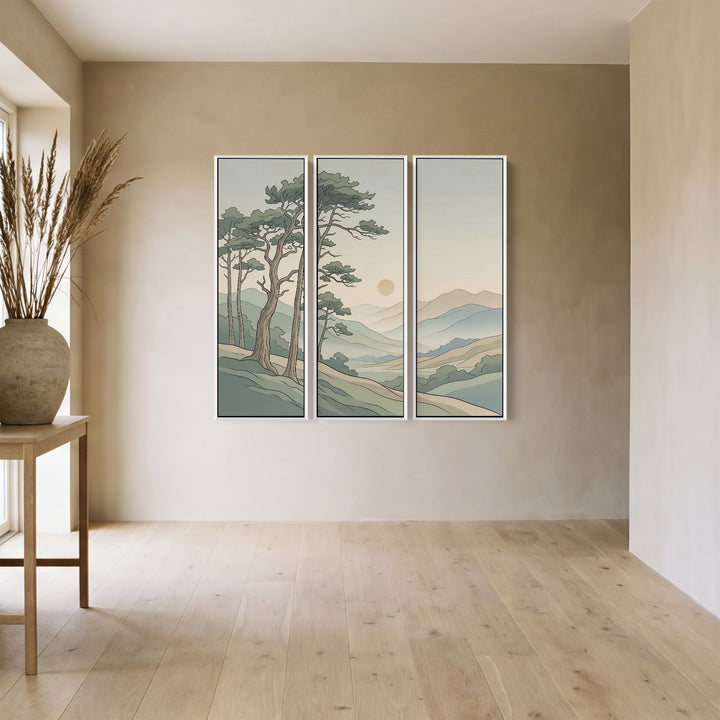 Set Of 3 Wall Art Minimalist Pine Mountain Landscape For Bedroom