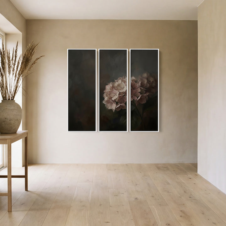 Moody Hydrangea Floral 3 Piece Wall Art Set For Dining Room